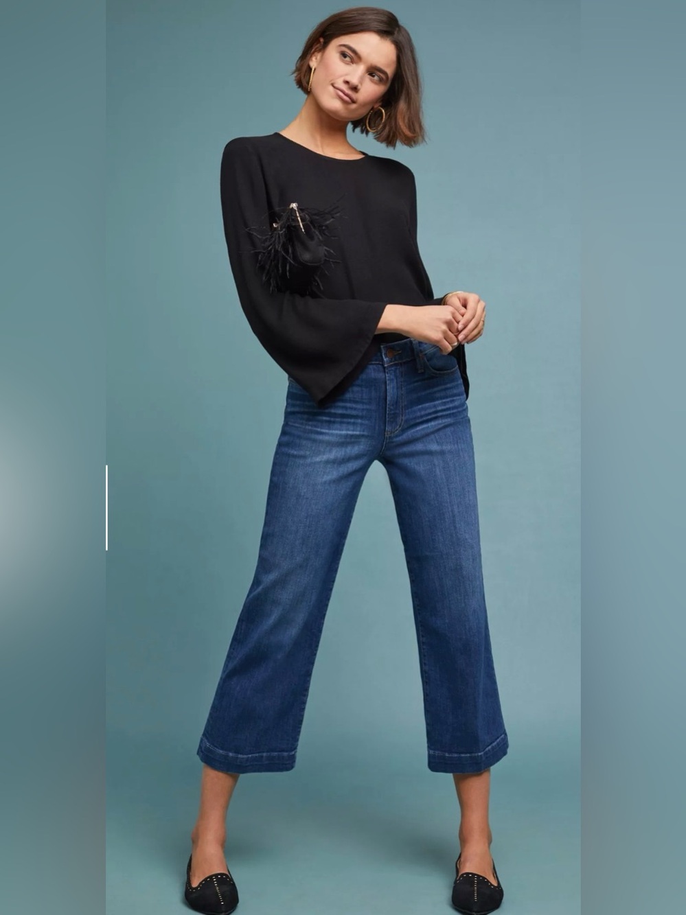 Women's Wide-Leg Cropped Jeans in Dark Blue